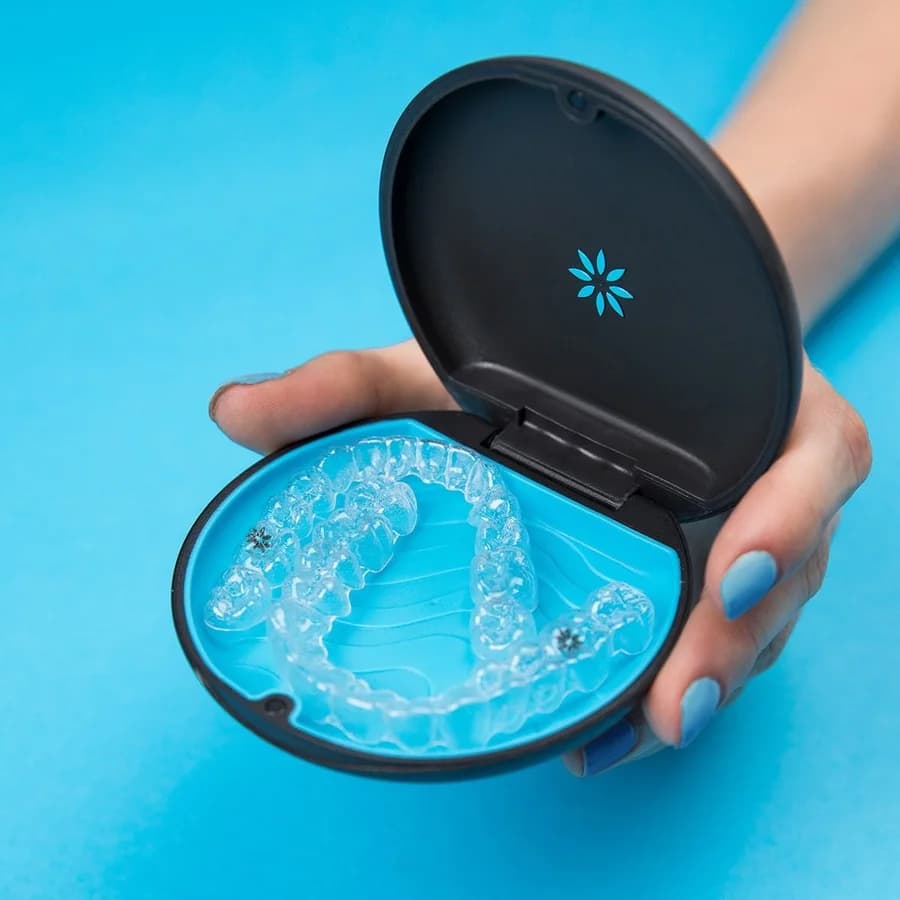 Invisalign clear aligners presented in their case